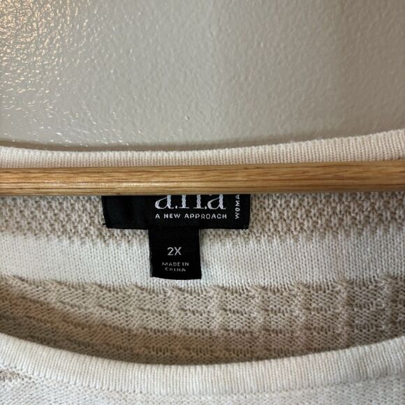 Ana Striped Dolman Sweater Beige White 3/4 Sleeve Textured Women’s Sz 2X - Picture 4 of 9